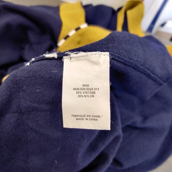 Laura Petites Navy Blue Button-Up Cardigan with Yellow Trim & Striped Waist | XS - Picture 5 of 5